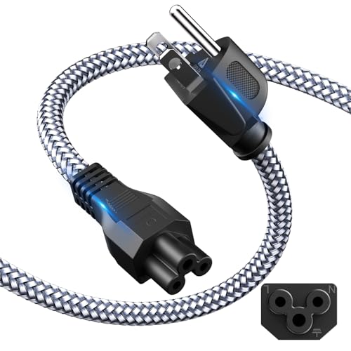 3 Prong AC Laptop Power Cord,6.6FT/2M Universal Power Cable Braided 3 Pin Power Cable for DellHP LG Lenovo Asus Acer Toshiba Laptops/Notebooks,Monitors,Printers,NEMA 5-15P to C5 Power Cord - size: 6.6 feet