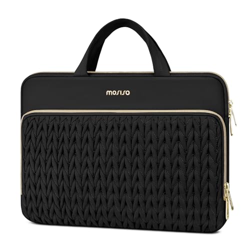 MOSISO Laptop Case 13.3 inch, 13-13.3 inch Laptop Sleeve, Black | Compatible with MacBook Neo/Air 13.6 M5 M4 M3 M2 M1/Pro 13/14, HP Dell Lenovo ASUS, Wheat Ear Quilted Bag with Handle&Pocket - color: Black, size: 13.3 inch