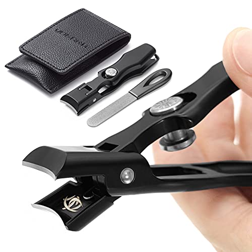Toenail Clippers for Men Thick Nails Large Wide Jaw Opening Portable Ultra Sharp Nail Clippers with Catcher Heavy Duty Fingernail Cutter for Adult Seniors Women (Black with File) - color: Black With File