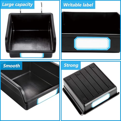 FRIMOONY Pegboard Bins with Hooks and Labels, 10 Packs, Black | For Organizing Accessories