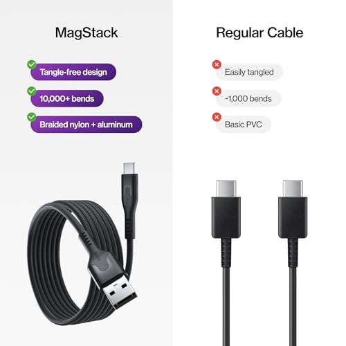 Statik MagStack USB A to USB C Coiling Magnetic Charging Cable, 27W | Nylon Braided Tangle-Free Design, Magnetic Coiling, Data Transfer, Compatible with iPhone & Android, 3FT Black - color: Black, size: 3ft, style: USB-A to USB-C