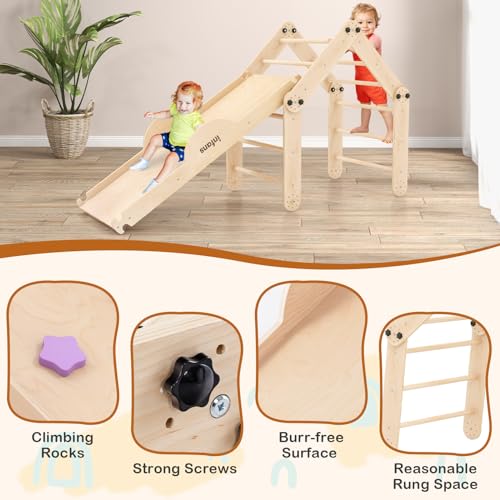 INFANS 12 in 1 Climbing Toys for Toddlers, Upgrade Wooden Montessori Foldable Triangle Climber Set with Reversible Ramp Slide Ladder Seesaw, Indoor Pikler Climb Activity Jungle for Kids Age 3+ - style: 12 in 1