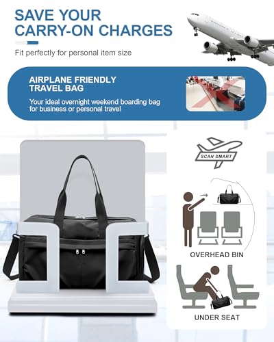 Gym Bag for Women Men, Sport Duffel Bag with Toiletry Bag & Shoe Compartment,Waterproof Travel Weekender Overnight Carry on Bag for Yoga with Trolley Sleeve, Black Set - color: A-Black Set