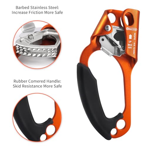 UIAA & CE Certified Hand Ascender Rock Climbing Tree Arborist Rappelling Gear Equipment Rope Clamp for 8~13MM Rope - color: Orange-Left+Blue-Right