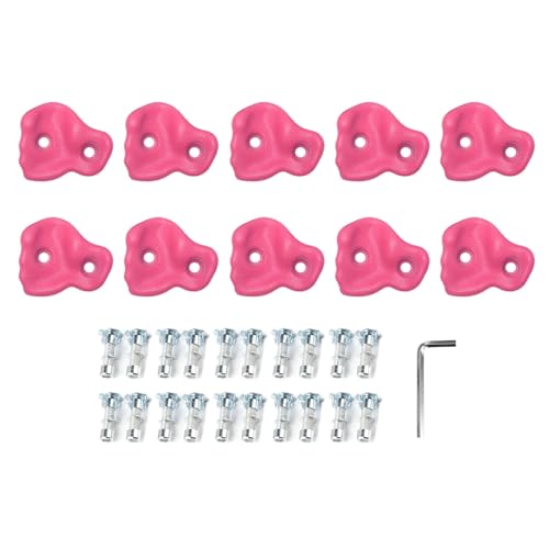 SUNGOOYUE 20 PCS Rock Climbing Holds, Ergonomic PE Rock Wall Grips with Screws and Wrench Tool, for Indoor Outdoor Kids - color: Pink