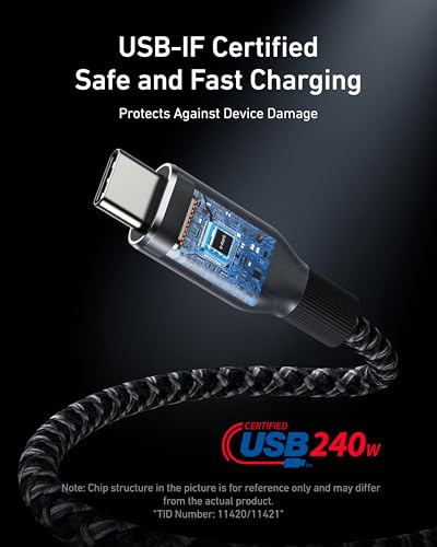 Anker Prime USB C to USB C Cable, 240W Fast Charging Durable Cable (3 ft) | USB 2.0 Upcycled Braided Nylon, 100-Year Bend Durability for iPhone 17 / 17 Pro / 17 Pro Max, MacBook, Galaxy, and More - size: 3FT