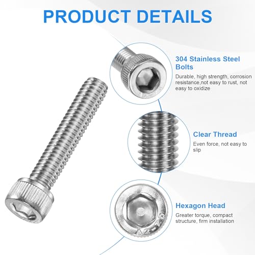 M METERXITY 20-Pack M6 x 30mm Socket Head Cap Screws, 304 Stainless Steel Hex Machine Bolts, Allen Socket Drive Screw with Hex Wrench for Repair/DIY, Fully Threaded Fasteners Kit [Silver] - size: M6 x 30mm