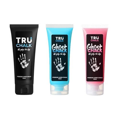 TruChalk Triple Threat Trio Pack 100ml TruChalk + 100ml GhostChalk Blue + 100ml GhostChalk Pink All Grip No Slip Liquid Chalk for Obstacles, Gymnastics, Rock Climbing, Crossfit, and Weightlifting.