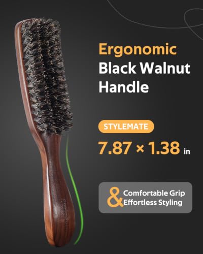 STYLEMATE Mens Boar Bristle Hair Brush | Slick Back Hair & Beard Brush with Stiff Bristles for Thick & Fine, Natural Black Walnut Wooden Handle Hairbrush - color: Black (1PC), size: Medium: Boar Bristle