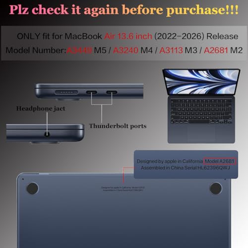 CISSOOK for MacBook Air 13.6 inch Case Clear M2 M3 M4 Model A2681 A3113 A3240, Transparent Hard Shell Case Protective Cover with Keyboard Cover for MacBook Air 13 inch 2022 2024 2025 - Clear | A3449 A3240 A3113 A2681, 5in1 Set Hard Shell Case Keyboard Cov