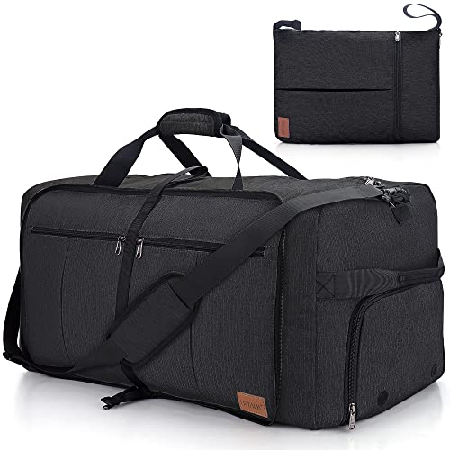 100L EXTRA LARGE Foldable Waterproof Travel Duffle Bag for Men Women | with Shoe Compartment, Black, 32“ Duffel for Weekender Gym Sport, Tear Resistant, Polyester - color: Black, size: 100L