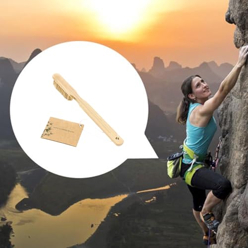 Climbing Gear Brush 20cm / 7.87in Long, Wood Handle with Natural Fiber Head and Tail Storage Hole for Outdoor Routes and Rock Pockets Rock Climbing Brush