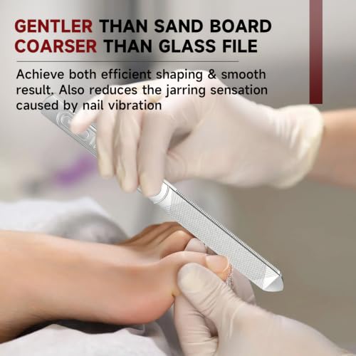 Heavy Duty Metal Nail File for Thick Toenail Fingernail with Leather Case | 7-inch 4-Sided Professional Large Thickened Nail Filer for Seniors, Durable Stainless Steel, Non-Slip Handle, Nail Care Tool