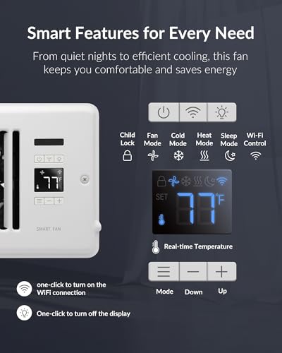 Howeall Super Quiet Register Booster Fan for 6" x 10" Register Holes, Smart Register Vent with Dual Intelligent Thermostat and WIFI App Control, Heating Cooling AC Vent Fan (White) - color: Snow-white, size: 6" x 10"
