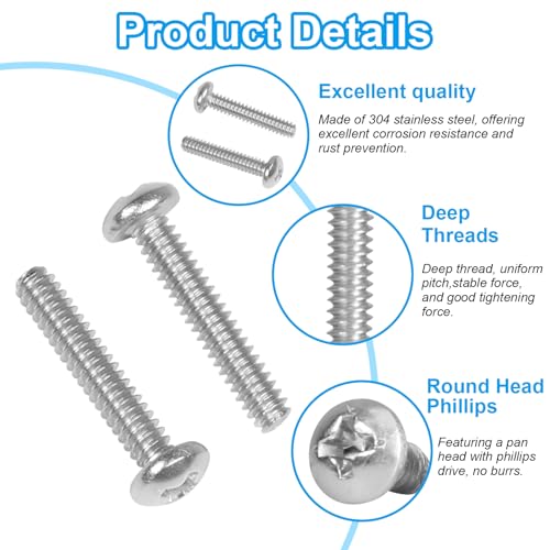 30 Pcs #6-32 x 3/4" Pan Head Machine Screws, 304 Stainless Steel, Truss Head Bolts, Full Thread, Bright Finish, Phillips Drive for Furniture Repairs and 3D Printer - size: #6-32 x 3/4"