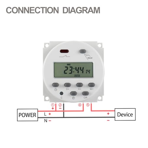 Baomain Time Switch Relay,Digital LCD Programmable Timer,110V AC Input,200-250V 16A Output,28 Programs Daily/Weekly Schedule,CN101A for Lighting and Equipment Control - size: Timer