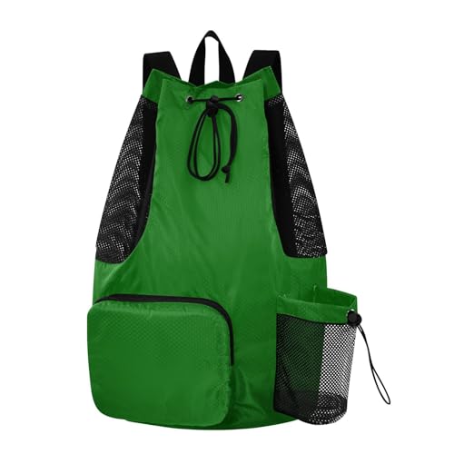 Drawstring Climbing Gym Bag With Water Bottle Pocket Drawstring Beach Backpack with Wet Dry Compartments Dark Green Solid Color Pure Plain