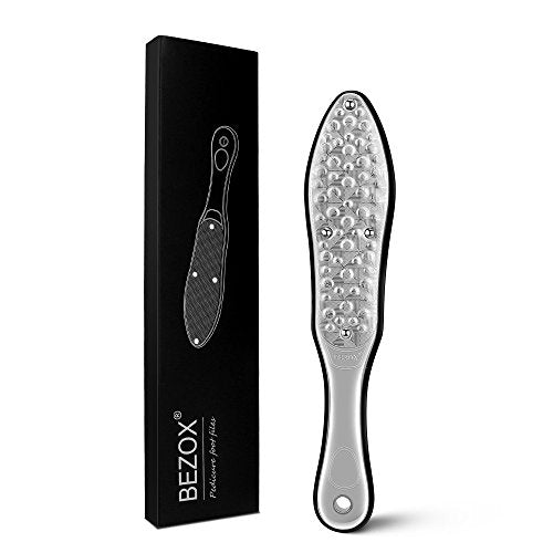 BEZOX Professional Foot File Callus Remover, Double Sided Pedicure Rasp for Cracked Heel and Dead Foot Skin - Heavy Duty Surgical Grade Stainless Steel - W/Cloth Storage Bag & Gift Box - style: Silver