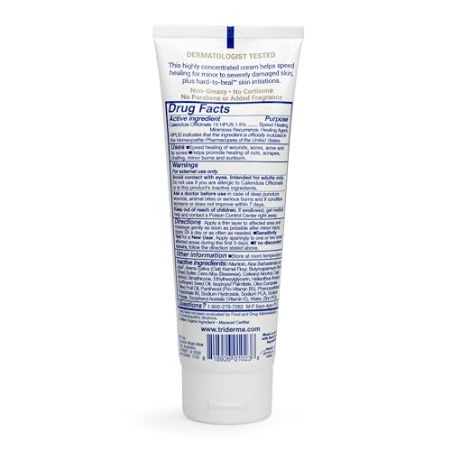 TriDerma Intense Fast Skin Healing Cream for Hard-to-Heal Skin Irritations, Sores, Rashes, Dry, Cracked Hands, Cuts, Chafing, Burns, Scrapes - First Aid Kit Essential - FSA Eligible - 4.0 oz Tube