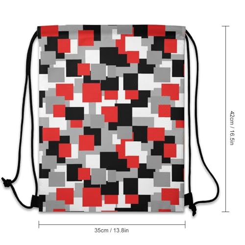 Theft Proof Drawstring Backpack Cinch Sack Water Resistant for Travel Camping Sports Equipment Men Women, White,Grey,Black And Red Irregular Geometric Bags - color: Picture (40)
