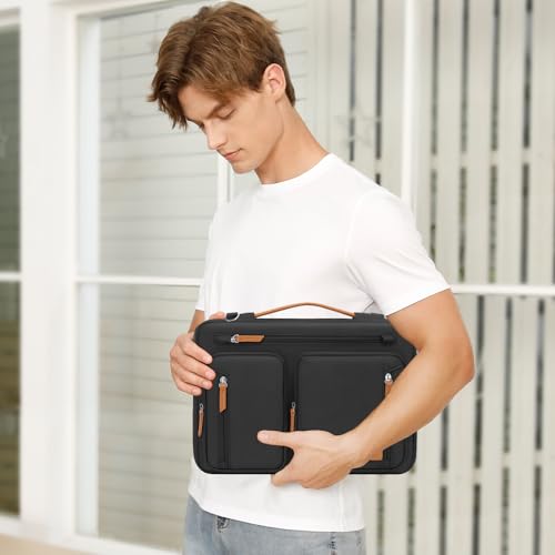 MOSISO 360 Protective Laptop Bag, Computer Bags | Side Open Messenger Bag with Trolley Sleeve&5 Pockets - color: Black