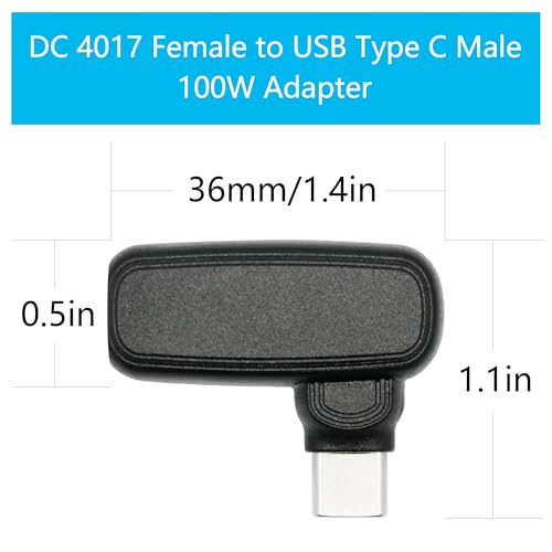 90 Degree 100W DC 4.0mm x 1.7mm Power Adapter, Input 15 - 20.5V, PD Chip | Right Angle DC 4017 Female to USB Type C Male PD Plug, Built in PD Intelligent Chip Quick Identification V/A, for USB C Port - style: DC 4017 Female to USB Type c Male - 100W