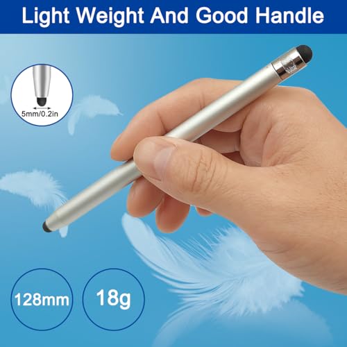 2 Pack Stylus Pens for Touch Screens, High Sensitivity Precision Capacitive Stylus Pen Compatible with iPad iPhone Samsung Tablets All Universal Touchscreen Devices with 4 Rubber Tips (Silver) - color: Silver