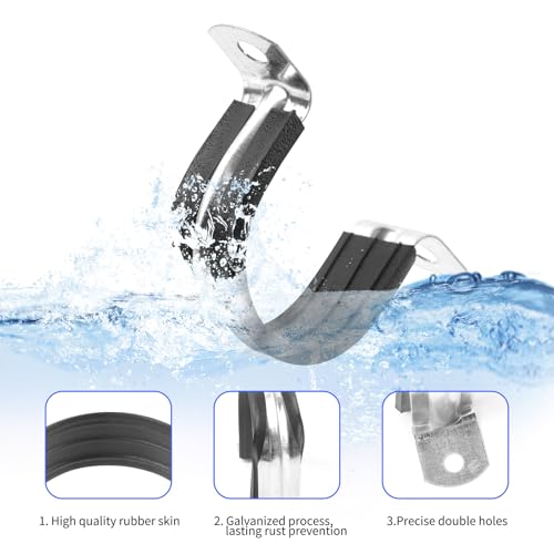 3/4 Inch Reinforced Rigid Pipe Strap, 2 Holes U Bracket Cable Clamp Hanger, Rubber Cushioned Insulated Clamp, Conduits Strap Clamps for Pipe Fixing on Various Surfaces, 10 PCS(20mm) - size: 3/4 inch (10 pcs)