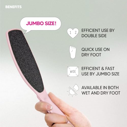 Wide Emery Foot File(Pink), Double-Sided Pedicure Tool, Colossal Professional Foot Scrubber for Men & Women, Effective for Cracked Heel, Callus Remover - color: Pink