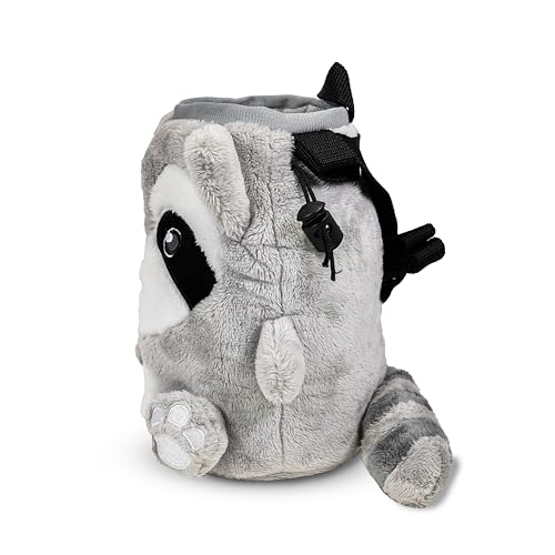 Chalk Bag for Rock Climbing - Cute Chalk Bag for Bouldering, Gym, Indoor & Outdoor Climbing with Adjustable Belt, Brush Holder & Carabiner - style: Racoon