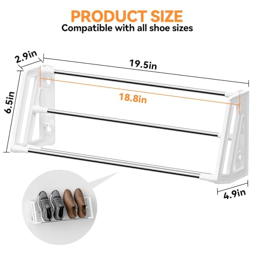 Wall Mounted Shoe Rack, 3 Pack Wall Shoe Rack Holds 6 Pairs of Shoes with Sticky Adhesive Strips Shoe Organizer Space Saving Wall Mount Shoe Storage for Camper Shoe Hanger White