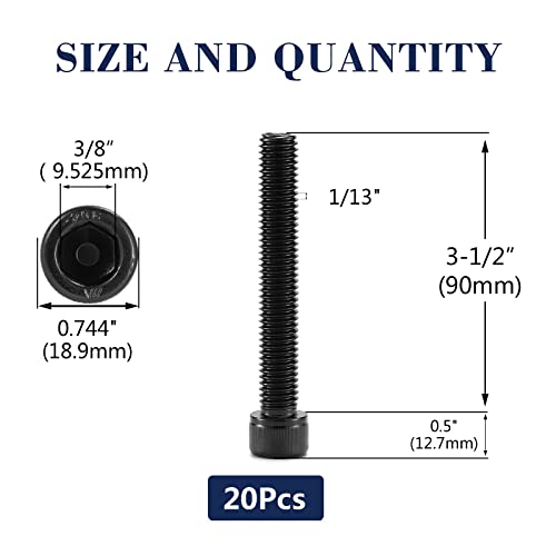 1/2-13 x 3-1/2" Socket Head Cap Screws Bolts, 20Pcs 304 Stainless Steel 18-8, Allen Socket Hex Drive, Full Thread, Black Oxide by SG TZH(with Hex Spanner) - size: 1/2-13 x 3-1/2"