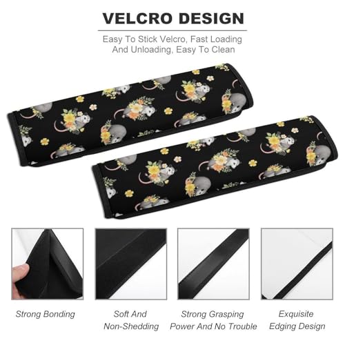 2PCS Breathable Car Seat Belt Pad for Elderly Support, Stroller Pushchair High Chair, Possum Floral Black Seat Belt Cushion, Anti-Slip Pad - color: Pattern 1210