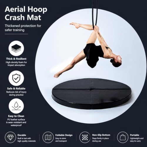 HARELA Foldable Pole Dance Mat, Safety Mat for Home Spinning Round Pole Dance Mat, Anti-Collision Cushioned PU Leather Mat for Yoga, Gymnastics, Pole Dancing - size: 120*3cm/47.2*1.2"