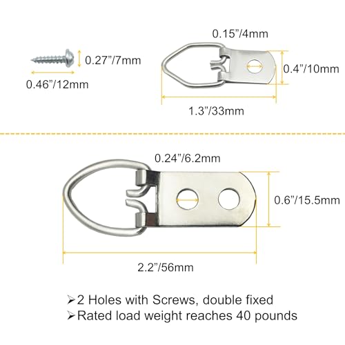 70 Pack Heavy Duty D-Ring Metal Picture Hangers with Screws(Silver) | 2 Sizes Metal Clasp Picture Hanging Kit, Frames Hangers, For Photo Frames, Artwork, Paintings, Clock, Canvas Hooks, Mirrors - size: 70 Pack-D Ring