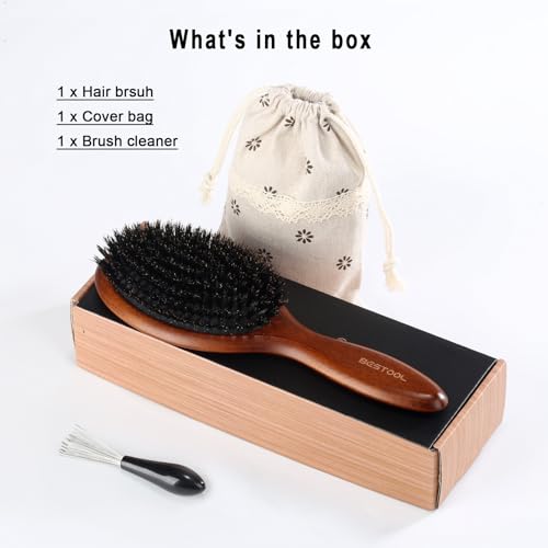 BESTOOL Hair Brush, Boar Bristle Hair Brushes for Women Men Kids, Boar Bristle Brush for Hair Smoothing, Everyday Brush Enhances Shine & Health - color: Brown
