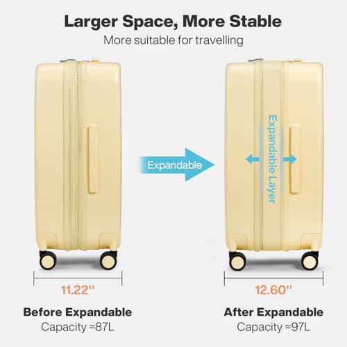 mixi 26 Inch Large Expandable Checked Luggage Suitcase with Spinner Wheels, Hardside Rolling Travel Suitcase PC with TSA Lock, Lark Yellow - color: Lark Yellow, size: 26in Expandable