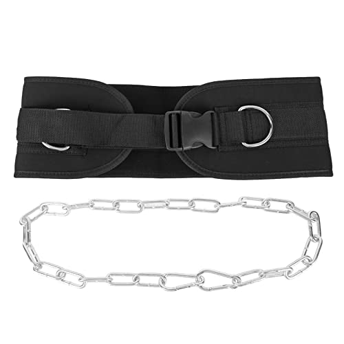Adjustable Dip Belt, Heavy Duty Dip Belt with Chain and Carabiner for Dips Pull Ups and Weightlifting Exercises, Premium Fabric Weight Training Belt for Men and Women