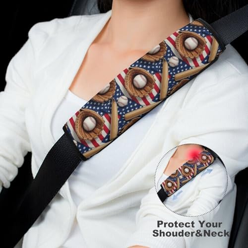 Universal Fit Baseball American Flag Seat Belt Shoulder Pad for Adult Use, Most Cars, 1 Pair Harness Pads Strap Anti-Slip Pad - color: Pattern 701