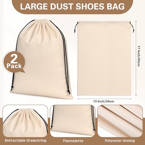 Amylove 2 Pcs Silky Velvet Shoe Bags for Travel Cloth Dust Pouch with Drawstring Closure Beige Shoe Pouch Storage Packing Organizers