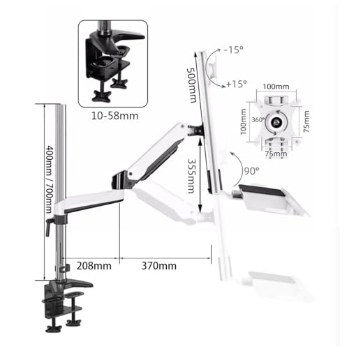 Monitor Arm, Single Monitor Desk Mount, Sit Stand Workstation with keyboard tray and mouse box, Height Adjustable gas spring Single Monitor Mount Arm, Holds up to 13.2lbs ,for Laptop, Computer ect(400 - size: 400mm