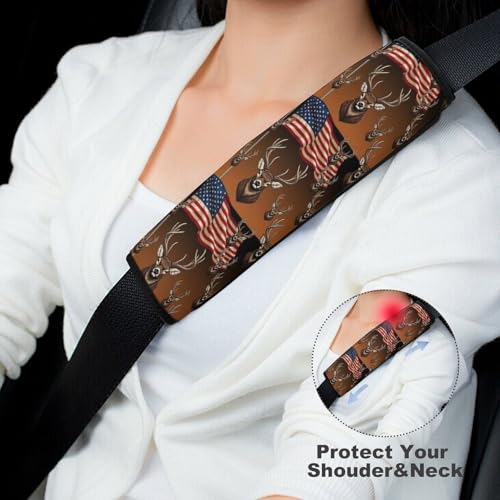 2 Pack American Flag Hunting Deer Car Seat Belt Pad Soft Padded Seat Belt Cushion for Child, Stroller Pushchair High Chair, Shock Absorption - color: Pattern 661