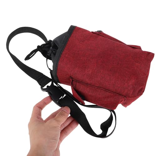 DECHOUS Rock Climbing Chalk Bag with Large Zipper Storage Pockets, Oxford Cloth Non-Slip Chalk Sack for Bouldering and Gymnastics, Wine Red Drawstring Closure Waist Pouch for Outdoor