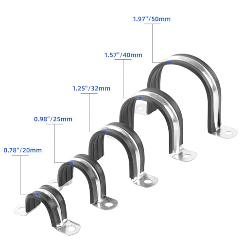 1 Inch Reinforced Rigid Pipe Strap, 2 Holes U Bracket Cable Clamp Hanger, Rubber Cushioned Insulated Clamp, Conduits Strap Clamps for Pipe Fixing on Various Surfaces, 10 PCS(25mm) - size: 1 inch (10 pcs)