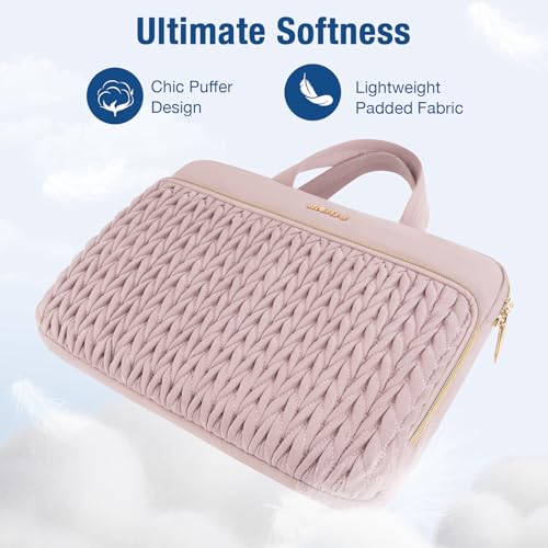 MOSISO Laptop Case 13.3 inch, 13-13.3 inch Laptop Sleeve, Pink | Compatible with MacBook Neo/Air 13.6 M5 M4 M3 M2 M1/Pro 13/14, HP Dell Lenovo ASUS, Wheat Ear Quilted Bag with Handle&Pocket - color: Pink, size: 13.3 inch