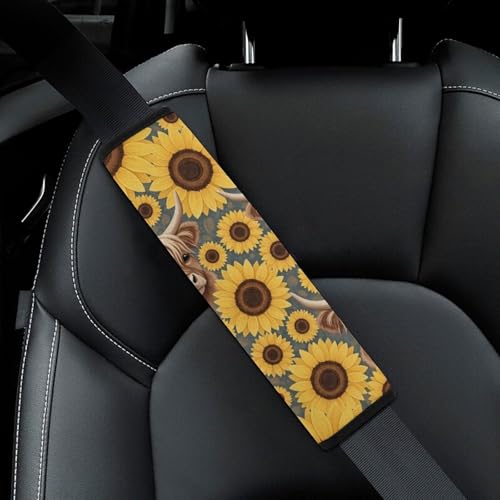 2 Pack Highland Cow Sunflowers Car Seat Straps Shoulder Pads Universal Fit Neck Strap Covers for Adults and Children, All Vehicles, Pressure Relief - color: Pattern 429