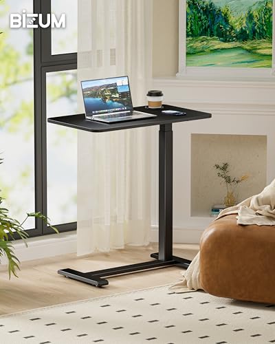 BIZUM Adjustable Bedside Table with Swivel Hidden Wheels Pneumatic Rolling Desk Mobile Standing Desk with Cup Holder for Hospital Home(27.6"x15.8" Black) - color: Black, size: 27.6"x15.8"