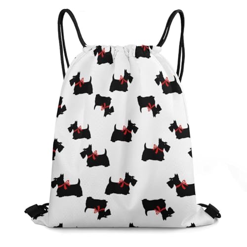 Water Resistant Drawstring Backpack Gym String Bag with Compartment for Yoga Swimming Beach Sports Unisex, Scottie Dog Funny Pattern Bags - color: Picture (35)