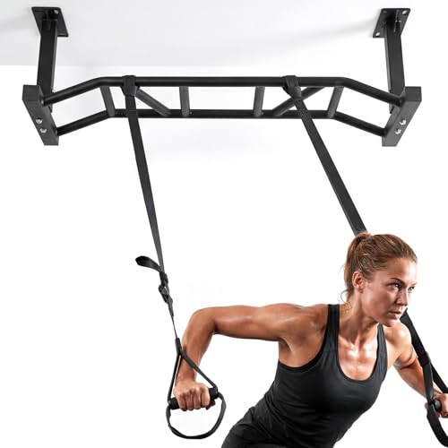 47 Inch Ceiling Mount Pull Up Bar Heavy Duty Multi-Grip Chin Up Bar Fitness Trainer for Garage/Home Gym and Strength Training Adjustable Height&Supports to 600 Lbs