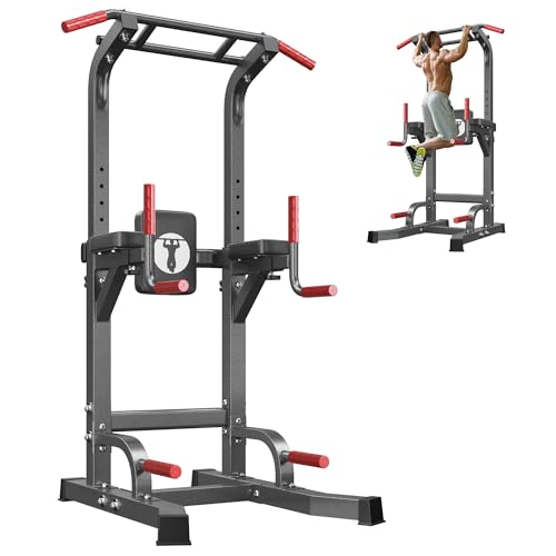 SogesPower Multi-Function Power Tower Pull Up Bar Station for Home Gym | 10-Level Adjustable Height Pull Up Bar Stand Dip Station Strength Training Workout Equipment - color: Black